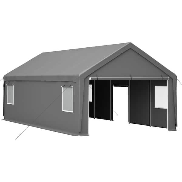 13 ft. W x 20 ft. D Gray Carport Canopy with 2-Roll-Up Doors for Trucks, Cars, Boats, Equipment