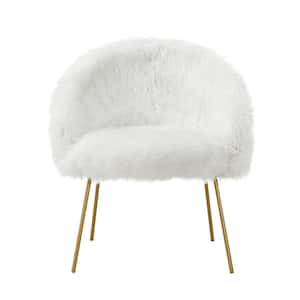 White Ana Luxe Fur with White Powder Coated Metal Leg Accent Chair