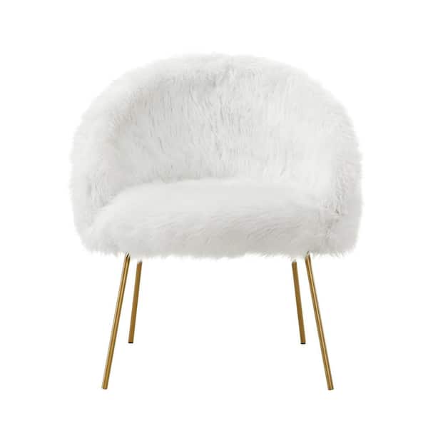 Inspired Home White Ana Luxe Fur with White Powder Coated Metal Leg Accent Chair