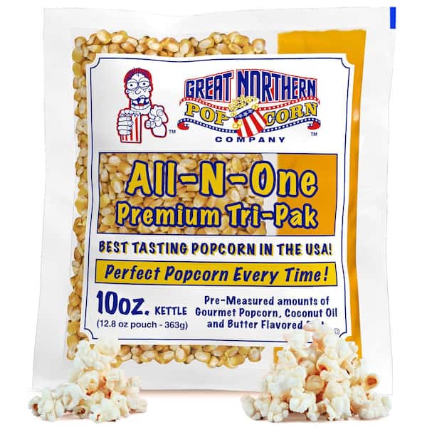 GREAT NORTHERN 10 oz. All-in-One Movie Theater Style Popcorn Kernels, Salt and Oil Packs, 24 Case