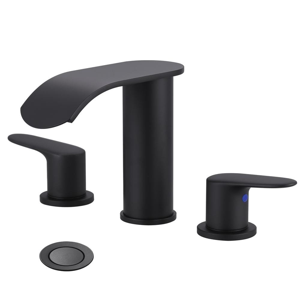 WOWOW 8 in. Widespread Double Handle Waterfall Bathroom Faucet with Pop