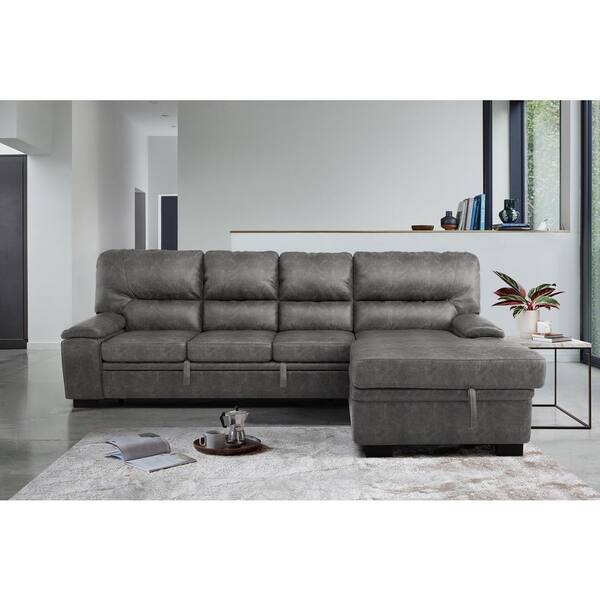EVERGLADE HOME Monroe 114 in. Round Arm 2-Piece Microfiber L-Shaped Sectional Sofa in Dark Gray