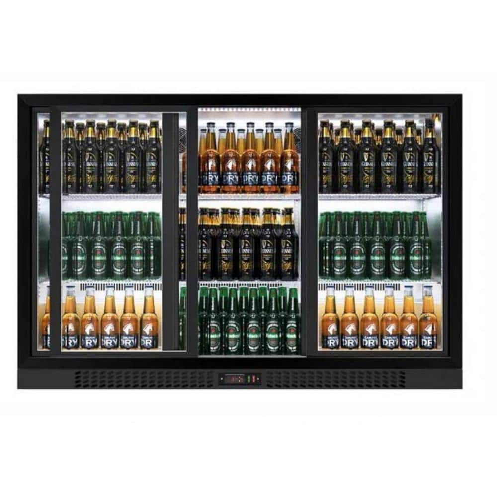 Cooler Depot 53 in. 11.3 cu. ft. 441 Cans Commercial 3 Glass Sliding Door Counter Height Back Bar Cooler Refrigerator in Black