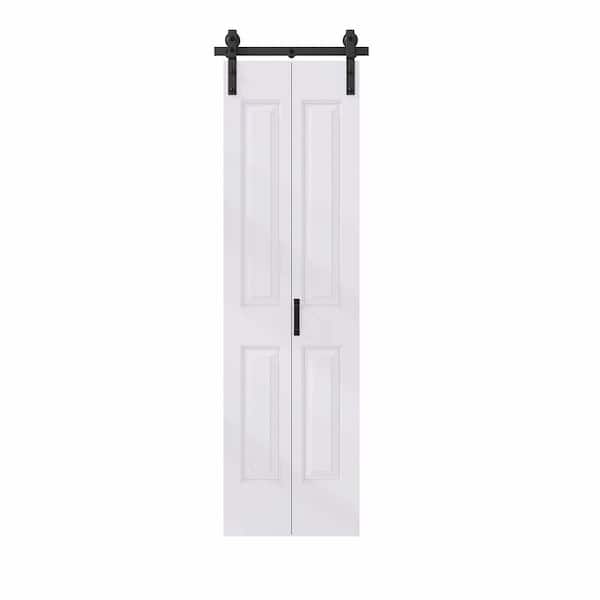 24 in. x 84 in. Assembled Bi-Fold 4 Panel White Primed DIY Available Hollow Core MDF Sliding Barn Door with Hardware Kit