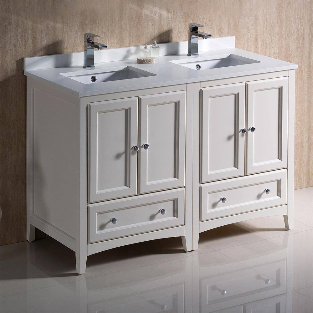 Antique White 48" Double Sink Freestanding Vanity with Quartz Top