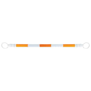 White Retractable Telescoping Traffic Cone Bar with Orange Reflective Stripes, Expands 5.5-10 ft.