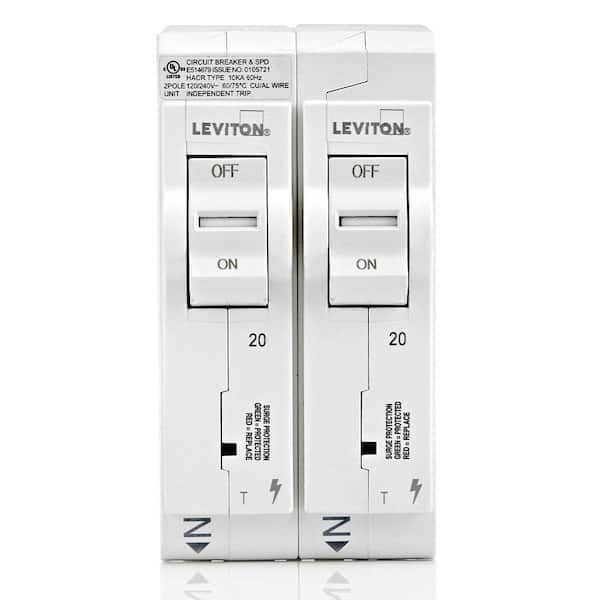 Leviton Surge Protective Device with Two 20 Amp 1Pole Standard Thermal Branch Circuit