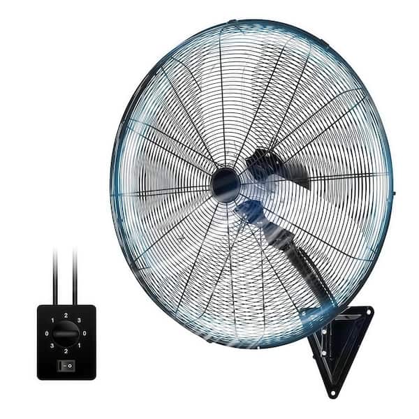 24 in. 3-Fan Speeds Oscillating Indoor Industrial/Commercial Wall Fan in Black with Adjustable Tilt, All-Copper Motor