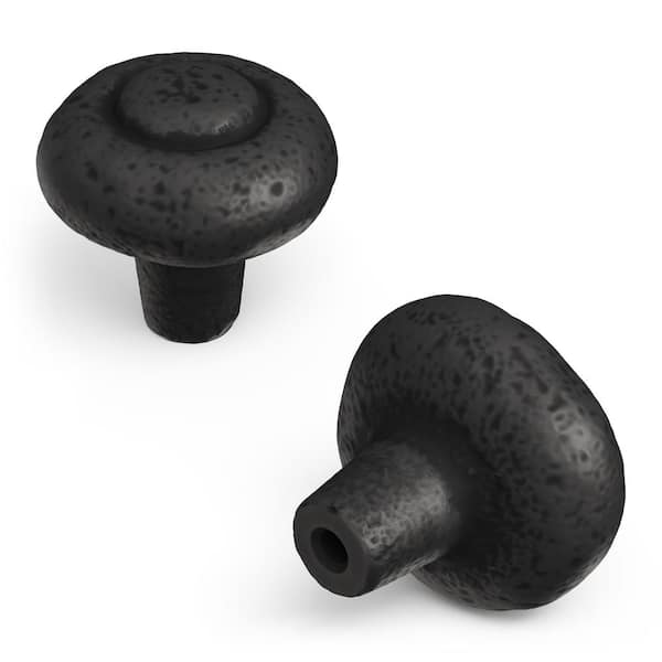 HICKORY HARDWARE Refined Rustic 1-1/4 in. Classic Black Iron Round Cabinet Drawer Door Knob for Kitchen Bathroom and Furniture (10-Pack)