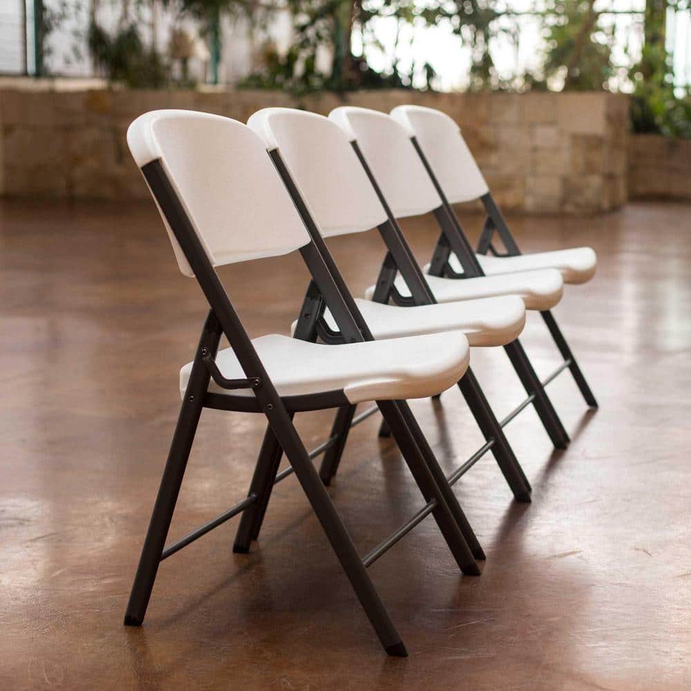 White Granite Metal and Polyethylene Folding Chairs, 4 Pack