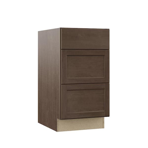 Hampton Bay Shaker 18 in. W x 24 in. D x 34.5 in. H Assembled Drawer Base Kitchen Cabinet in Brindle with Ball-Bearing Drawer Glides