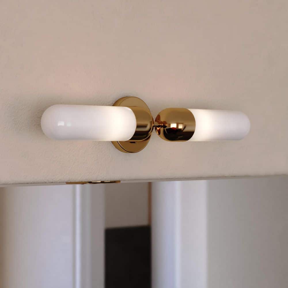 Thalia 24.75 in. 2 Light Antique Gold Brass Vanity Light Bath Bar White Glass Shade price history on PriceWatchPro