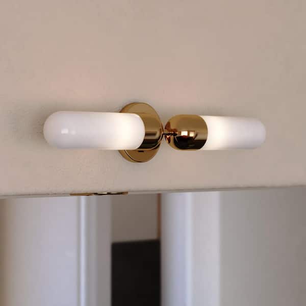 VAXCEL Thalia 24.75 in. 2 Light Antique Gold Brass Vanity Light Bath Bar White Glass Shade