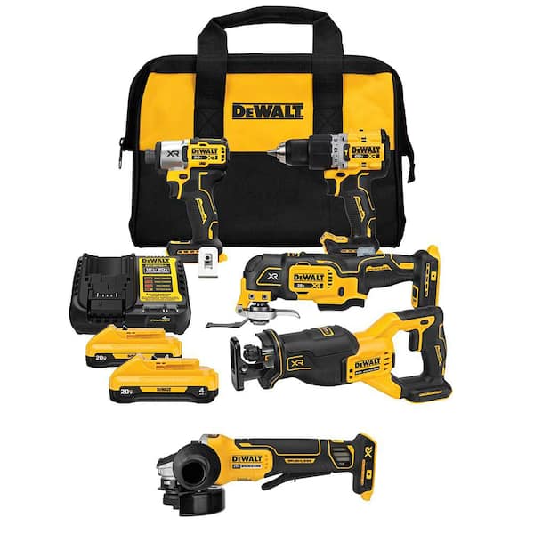 20V MAX Lithium-Ion Cordless 4-Tool Combo Kit and 4.5 in. Small Angle Grinder with (2) 4 Ah Batteries and Charger