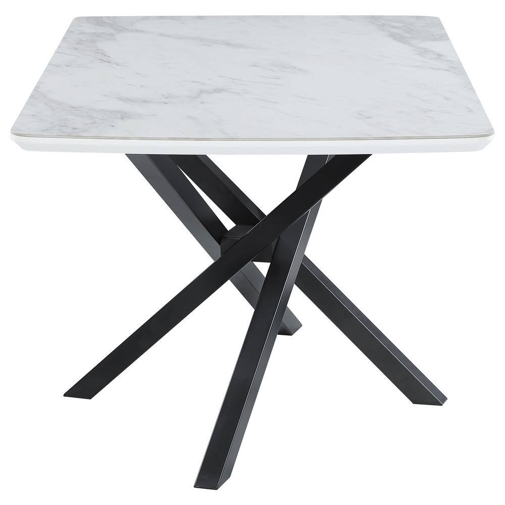 Contempo Chic Black & White Marble Ceramic 63" Dining Table