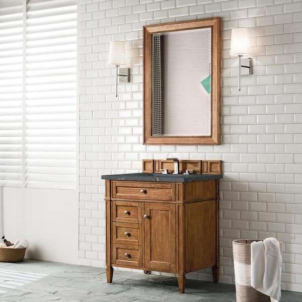 James Martin Vanities Brittany 30.0 in. W x 23.5 in. D x 34.0 in. H Bathroom Vanity in Saddle Brown with Parisien Bleu Silestone Quartz Top