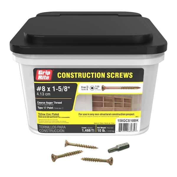 Grip-Rite #8 x 1-5/8 in. Star Drive Bugle Head Coarse Thread Construction Screws 10 lb. Box