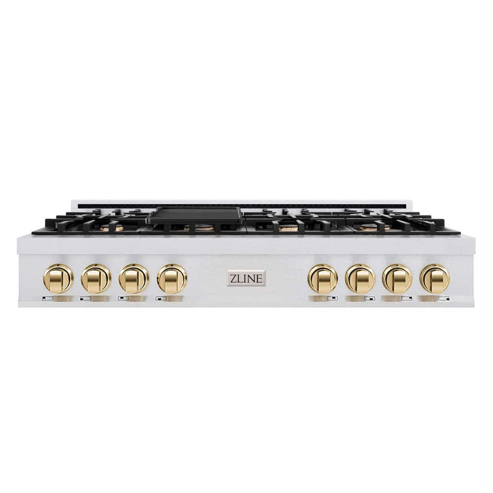 Autograph Edition 48 in. Legacy Rangetop with 7 Burners in Satin Stainless Steel with Polished Gold Accents