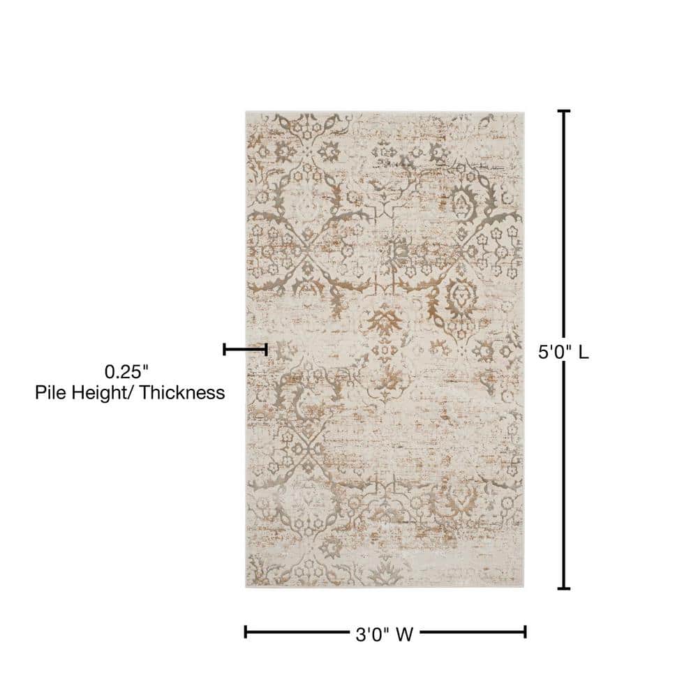 Grey and Cream Hand-Knotted Viscose Area Rug, 3' x 5'