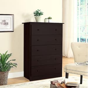 Espresso 5-Drawer 31.5 in. Dresser Chest of Drawers Functional Storage Organizer Closet