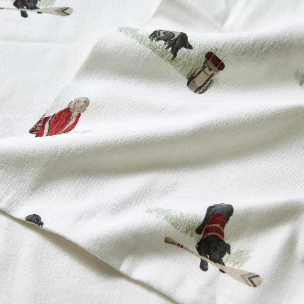 Full White Cotton Flannel Sheet Set with Retriever Print