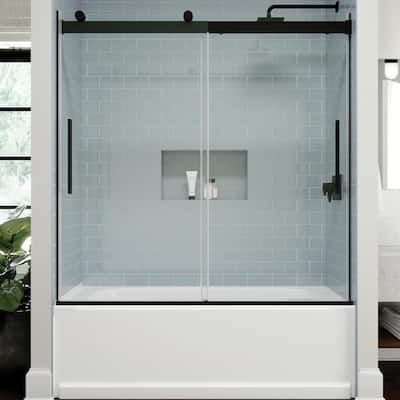 C500 56 in. - 60 in. W x 59 in. H Sliding Frameless Tub Door in Matte Black with Clear Glass