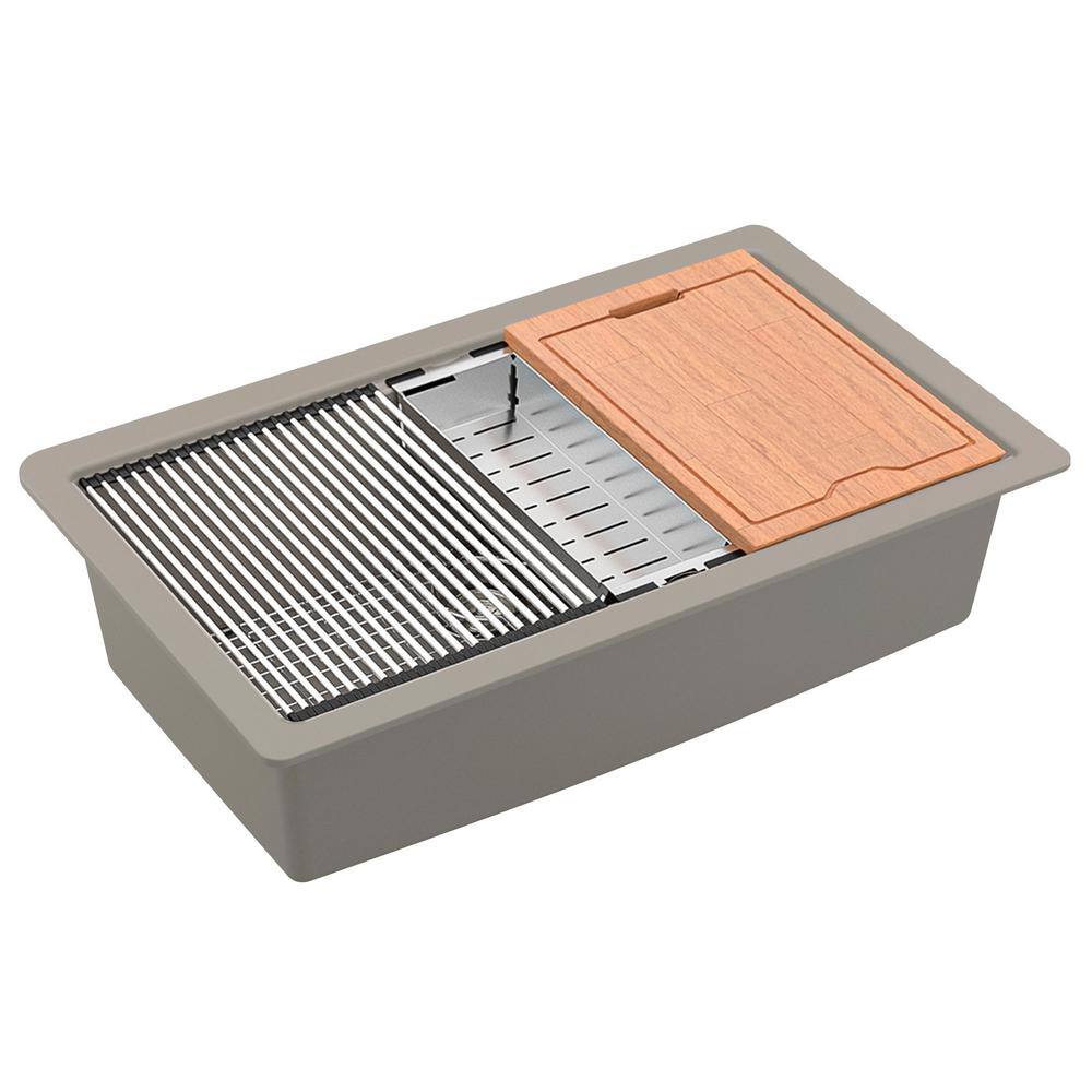 Concrete Quartz Single Bowl Undermount Workstation Sink