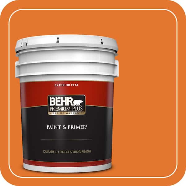 BEHR PREMIUM PLUS 5 gal. #250B-7 Crushed Orange Flat Exterior Paint & Primer