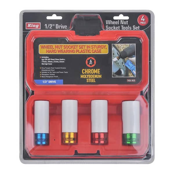 KING 1/2 in. DR Wheel Nut Socket Set with Case, 6Point Hex (17 mm to