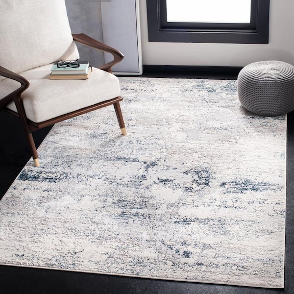 Amalfi Cream/Navy 4 ft. x 6 ft. Abstract Distressed Area Rug