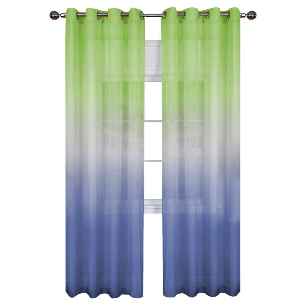 Green and Blue Ombre Sheer Grommet Curtain Panel