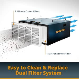 3-Speed Remote Controlled Air Filtration Systems (655/875/1060 CFM) with Extra Replacement Inner and Outer Filters