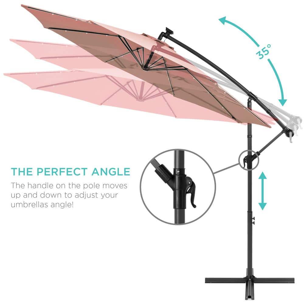 Rose Quartz 10ft Solar LED Offset Hanging Patio Umbrella with Adjustable Tilt