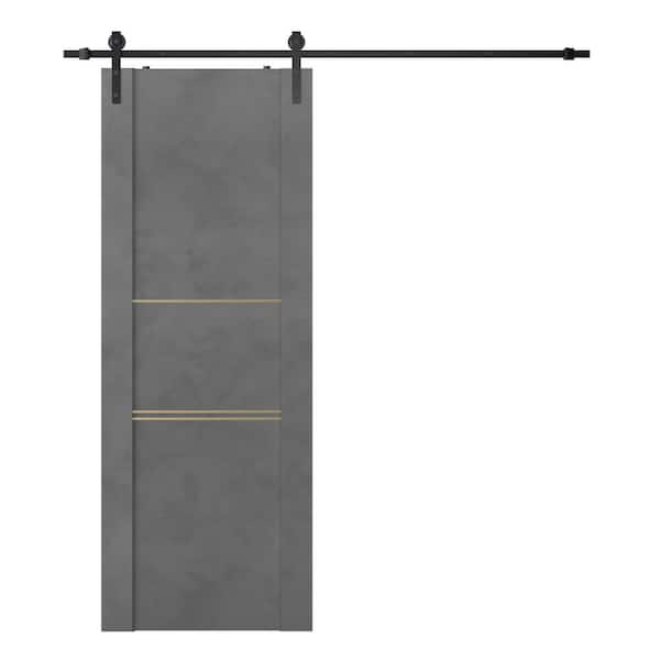 Belldinni Vona 01 3H Gold 18 in. x 80 in. Dark Urban Finished Composite Core Wood Sliding Barn Door with Hardware Kit