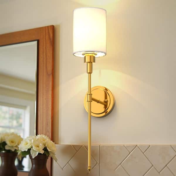 7 in. 1-Light Gold Wall Sconces, RGBCW Color Changing with White Shade for Living Room (2 Pack)