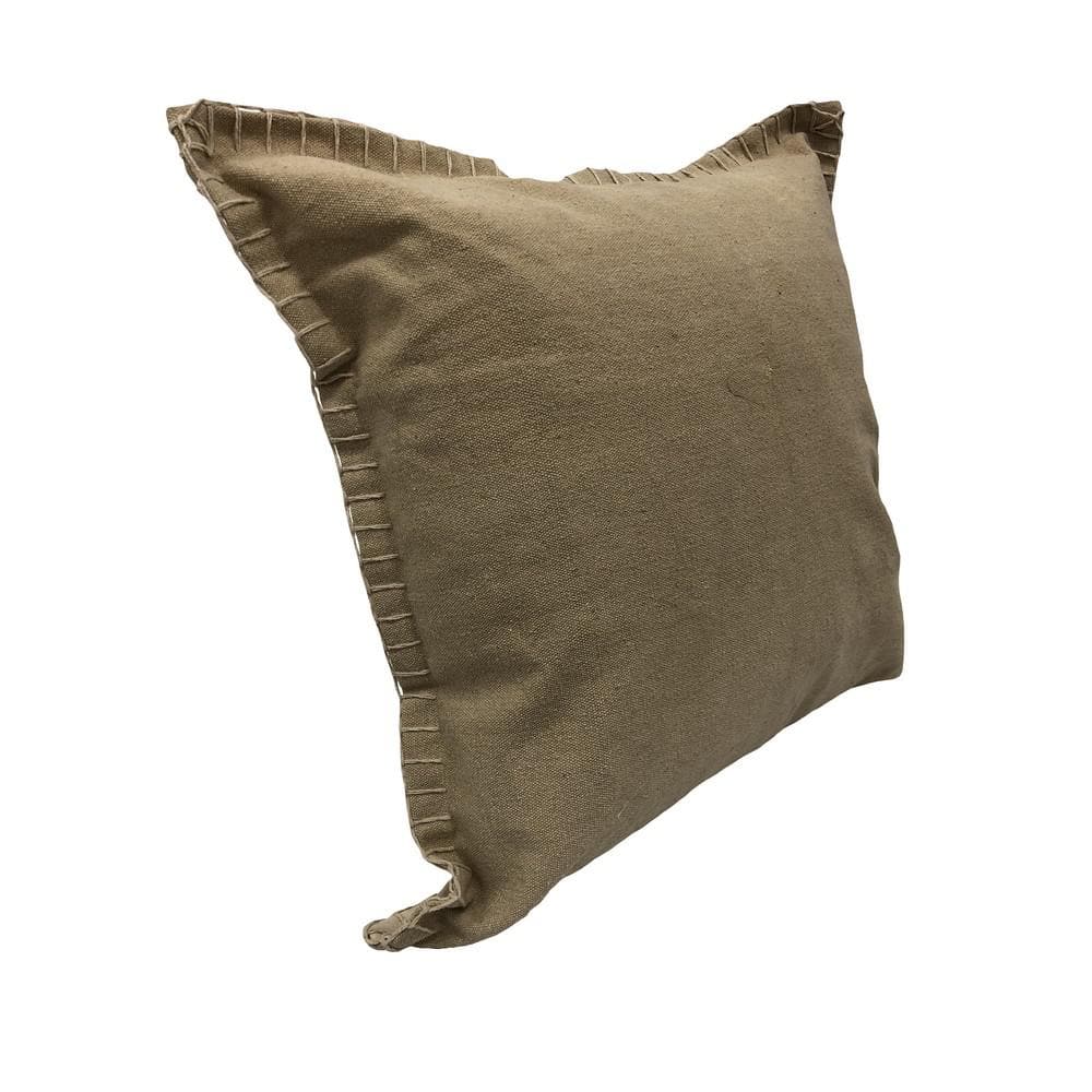 Tan Square Cotton Embroidered Border Throw Pillow
