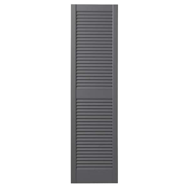 Ply Gem 15 in. x 55 in. Open Louvered Polypropylene Shutters Pair in Gray