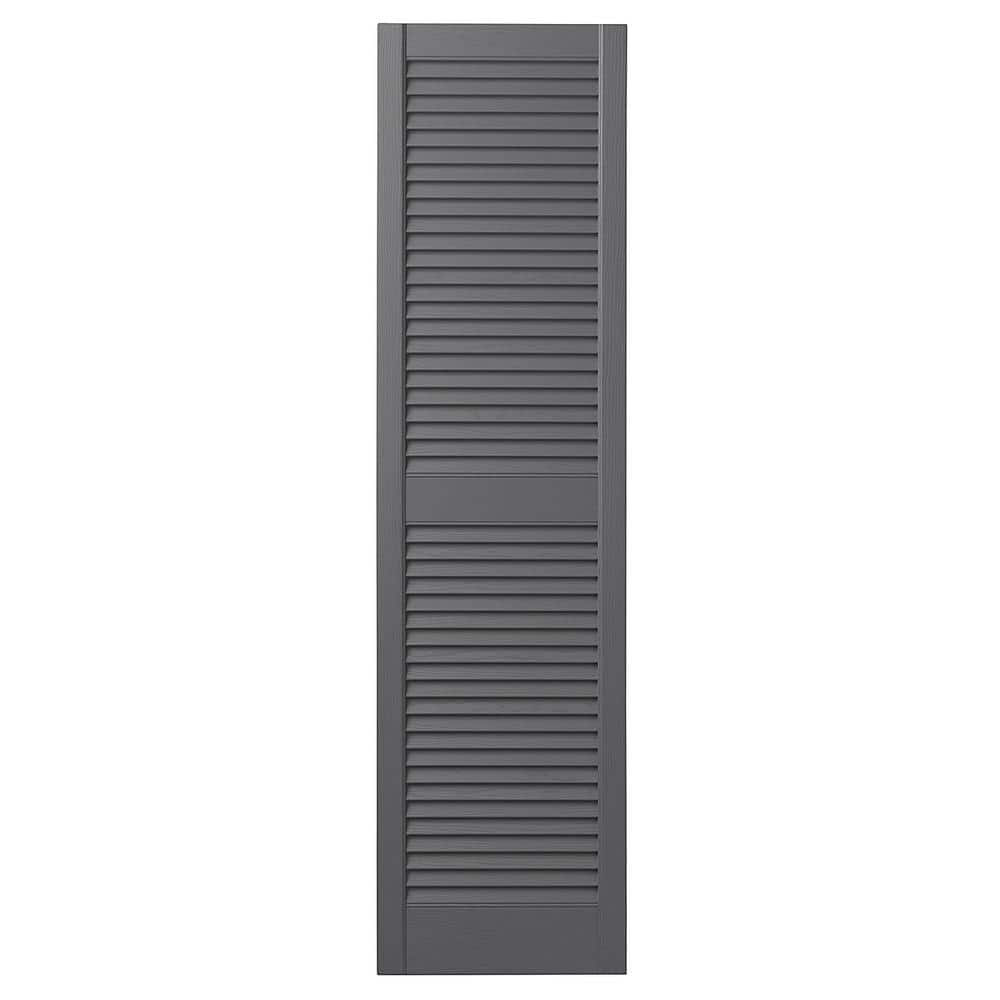 15 in. x 59 in. Open Louvered Polypropylene Shutters Pair in Spanish Gray