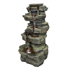 9.80 in. W Outdoor Garden/Yard Resin Rock Fountain With LED Light in 4-Crock with Contemporary Design