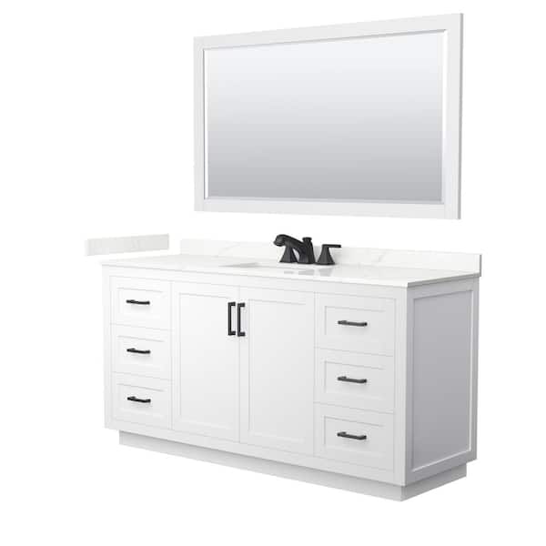 Wyndham Collection Miranda 66 in. W x 22 in. D x 33.75 in. H Single Bath Vanity in White with Giotto Quartz Top and 58 in. Mirror