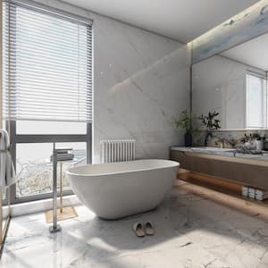 59 in.x 28.74 Acrylic Flatbottom Freestanding Soaking Bathtub in White, Drain and Stainless Overflow