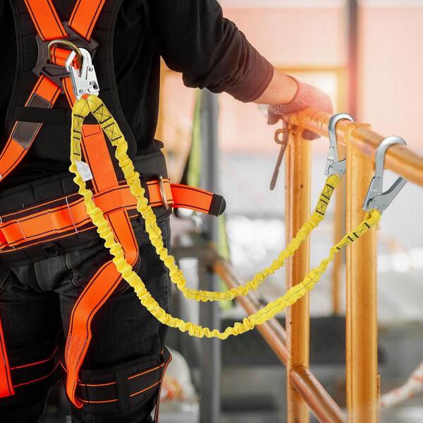 38mm Safety Lanyard, 6ft.(1.83m) Fall Protection Lanyard with 2 Alloy Steel Snap Hooks, Retractable Safety Belt, Yellow