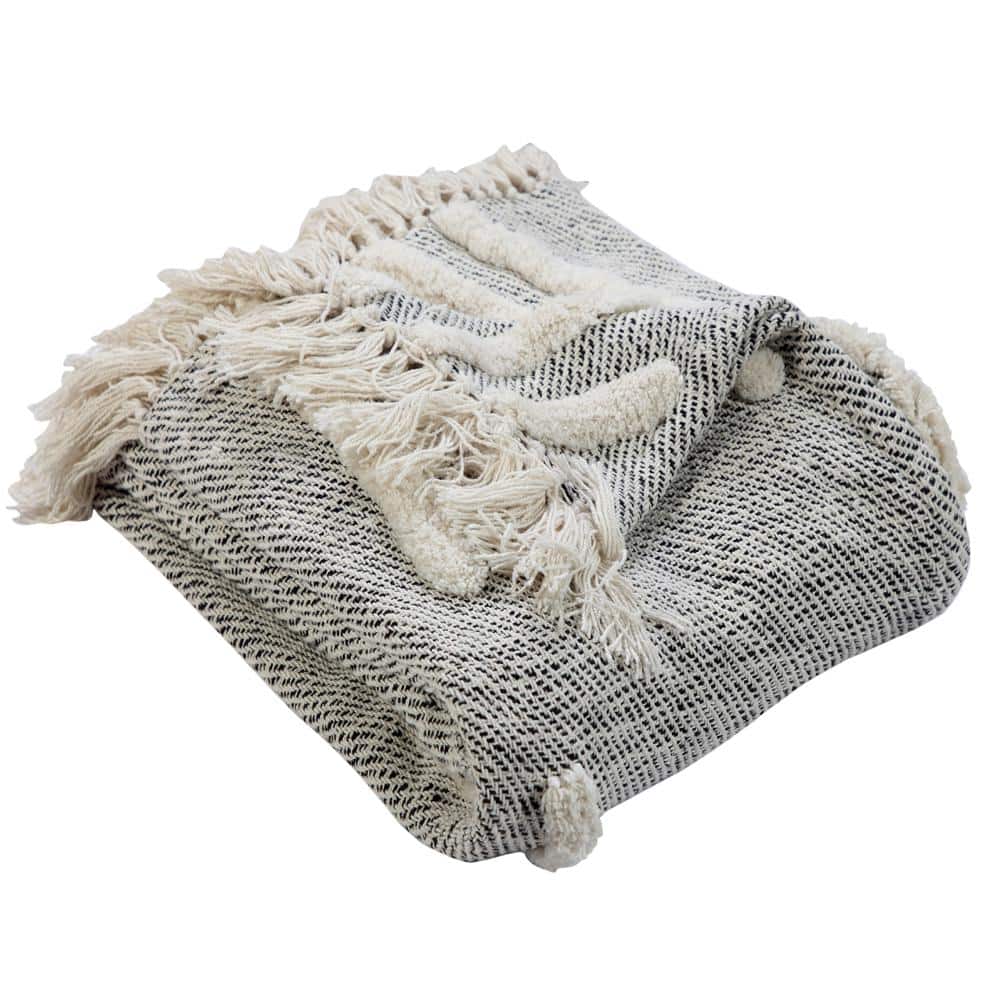 Gray & White 60" x 50" Cotton Knitted Reversible Throw Blanket