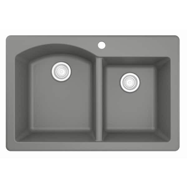 Drop-In Quartz/Granite Composite 33 in. 1-Hole 60/40 Double Bowl Kitchen Sink in Grey