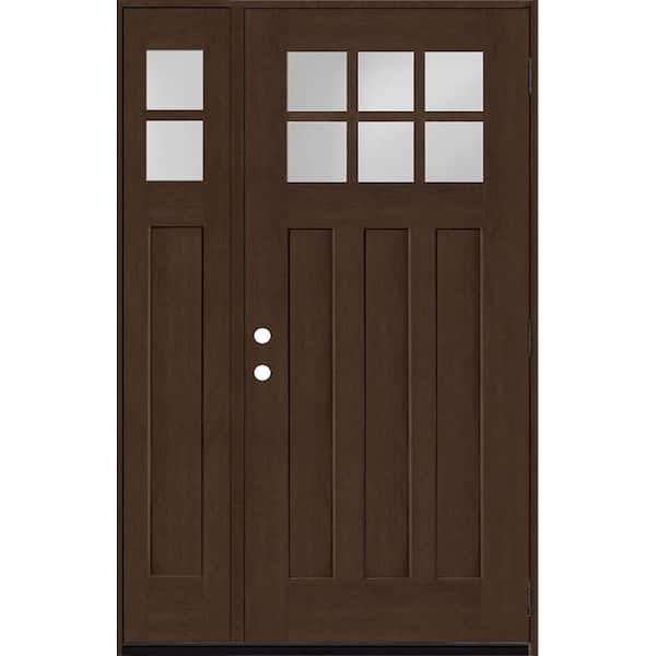 Regency 51 in. x 80 in. 6-Lite Top Lite Clear Glass LHOS Hickory Mahogany Fiberglass Prehung Front Door 12 in. Side Lite