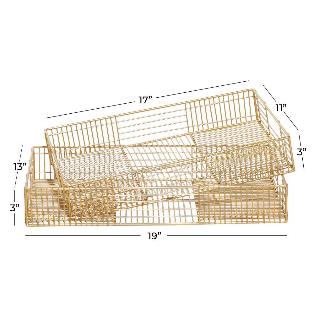 Gold Rectangular Metal Wire Tray Set of 2