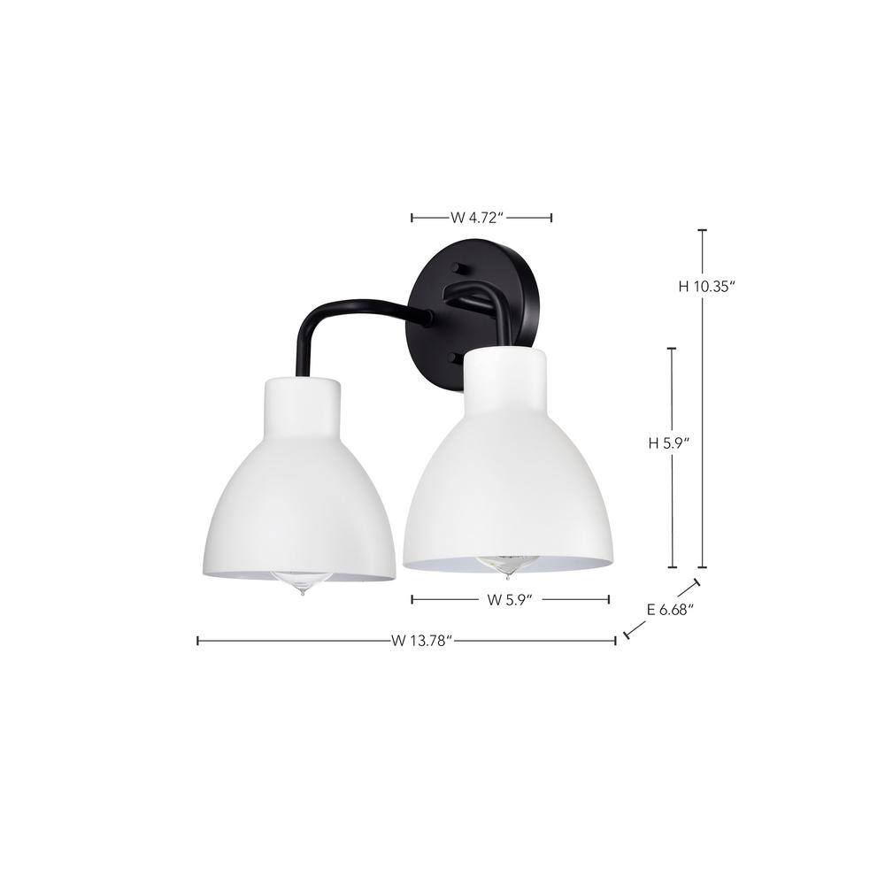 Sloan Matte Black and White Bell Vanity Light, 2-Light Direct Wire
