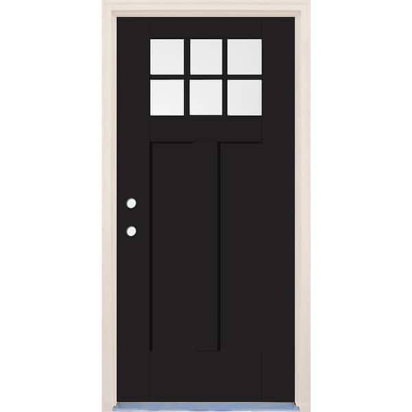 Builders Choice 36 in. x 80 in. Right-Hand 6-Lite Clear Glass Onyx Painted Fiberglass Prehung Front Door with 6-9/16 in. Frame