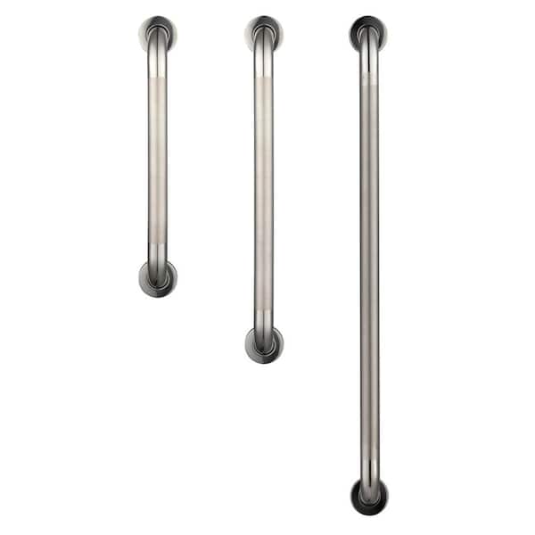 Glacier Bay 18 in. x 1-1/2 in. 24 in. x 1-1/2 in. and 36 in. x 1-1/2 in. Concealed Peened Grab Bar Combo in Polished Stainless Steel