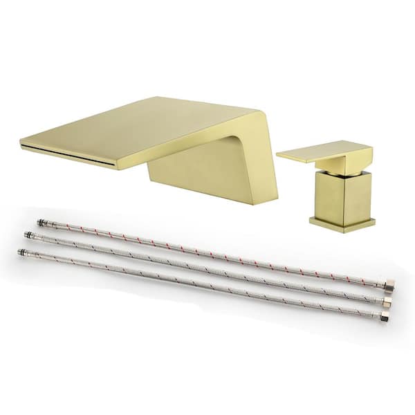 UKISHIRO Gaberi 8 in. Widespread Single Handle Waterfall Spout Bathroom Faucet in Brushed Gold (Valve Included)